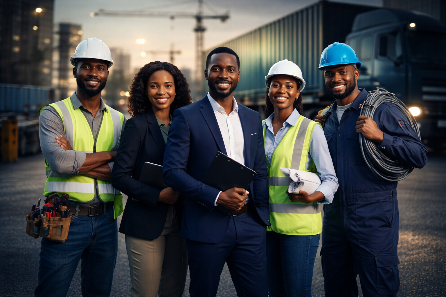 Professional African project team in logistics and technical operations